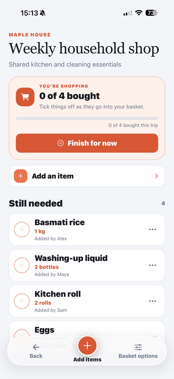 A live household shopping list in Squario